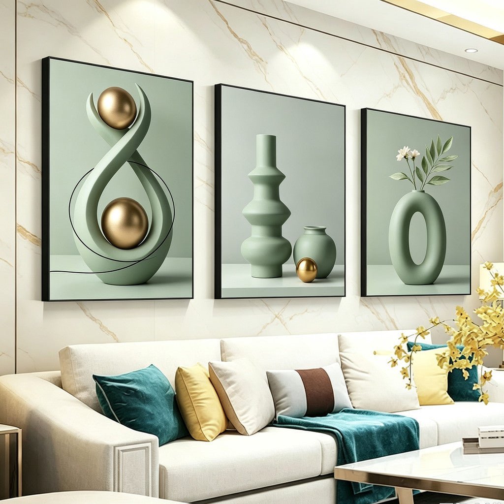 3pcs Wall Decoration modern light luxury still life Nordic geometric vase Living Room Wall Decor - Ruangart